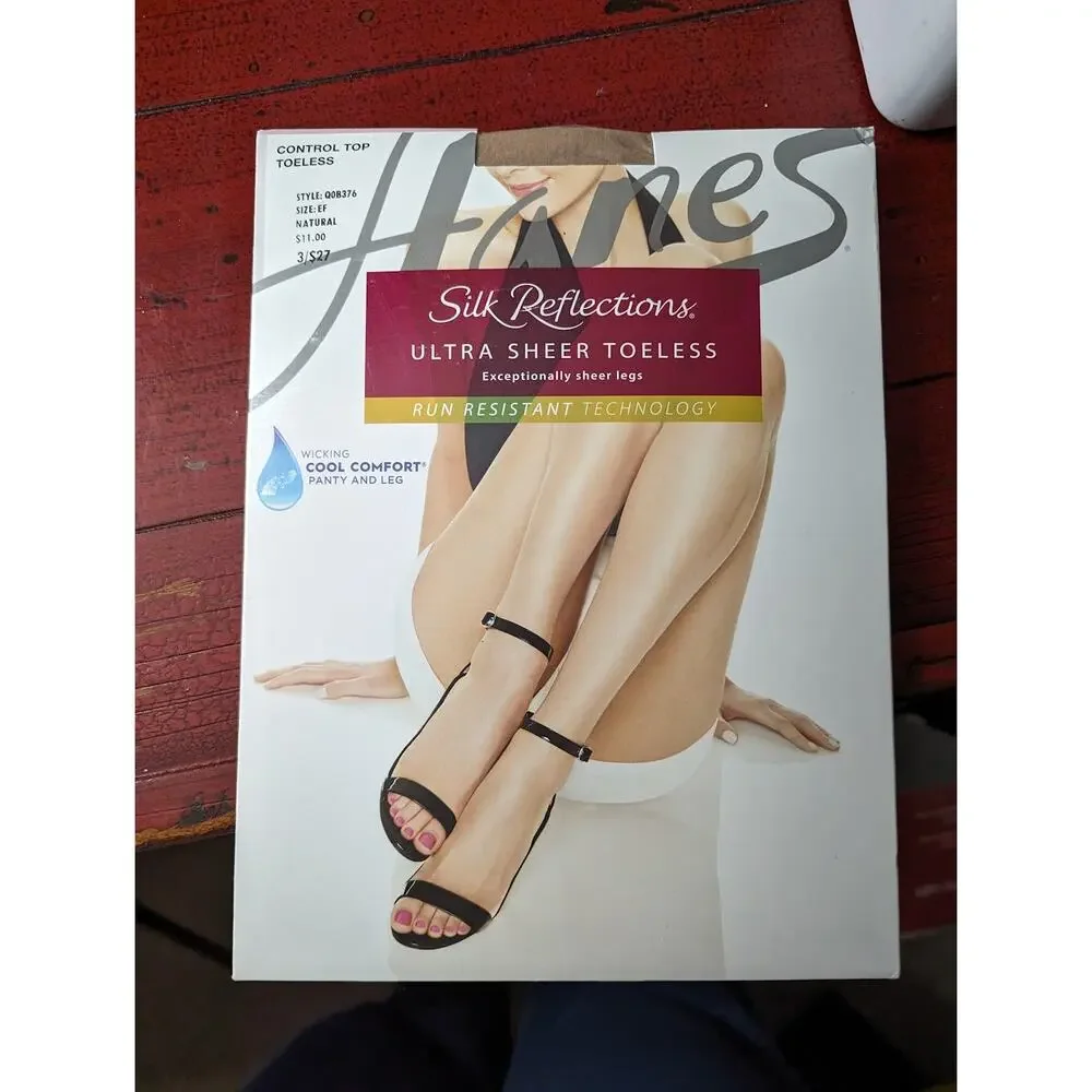 Hanes Silk Reflections Contol Top Toeless Style Q0B376 Natural‎ Size EF